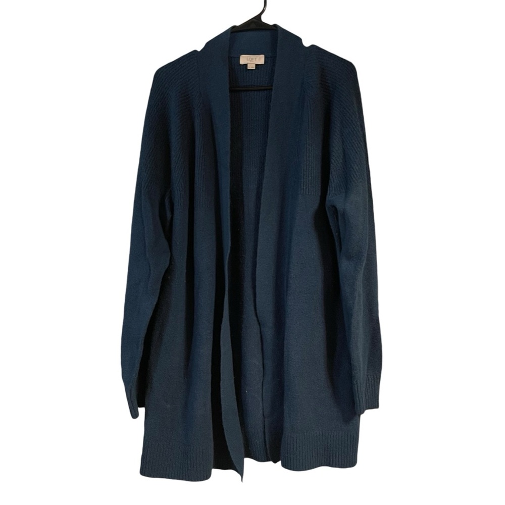 LOFT outlet blue cardigan knit sweater open flyaway comfortable size XL